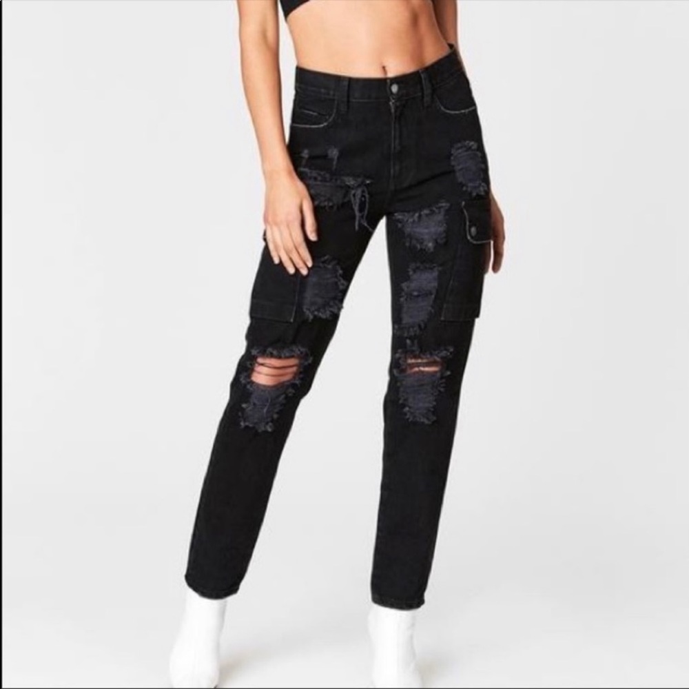 Carmar Washed Black Slim Straight High Rise Cargo Ripped Jeans Size 26